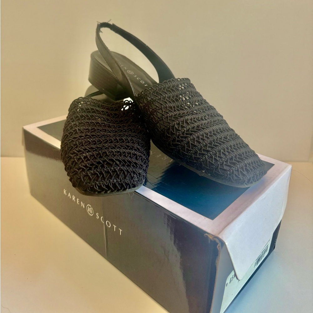 Karen Scott Women's Black Woven Slingback Shoes